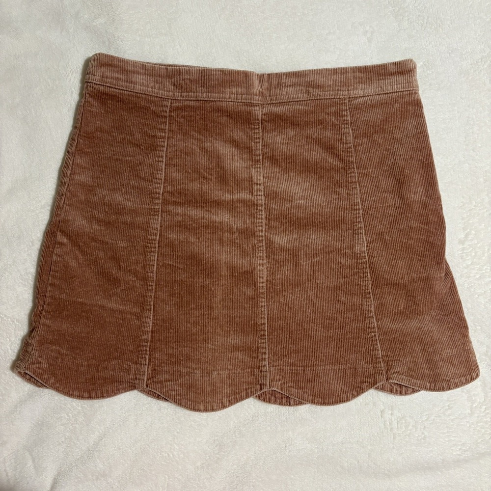 Altar'd State Sophia Mini Skirt Pink Corduroy Scalloped Hem Lined Size L - Picture 2 of 7